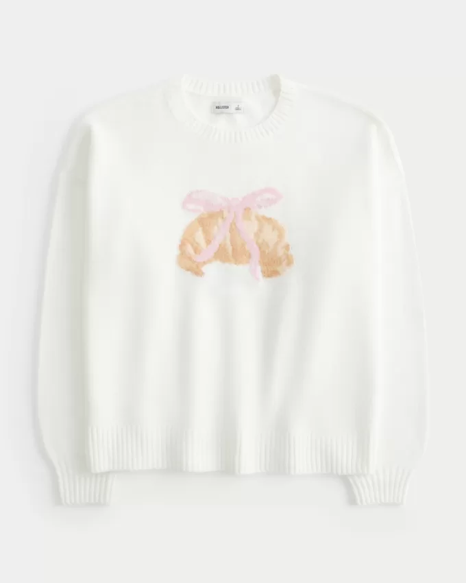 Hollister Comfy Cloud Croissant Graphic Crew Sweater,Hollister Comfy Cloud Croissant Graphic Crew Sweater
