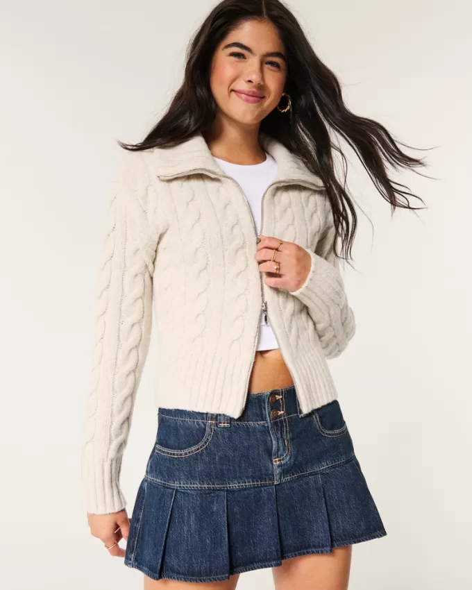 Hollister Comfy Cloud Zip-Up Cable-Knit Sweater,Hollister Comfy Cloud Zip-Up Cable-Knit Sweater Hollister Comfy Cloud Zip-Up Cable-Knit Sweater,Hollister Comfy Cloud Zip-Up Cable-Knit Sweater