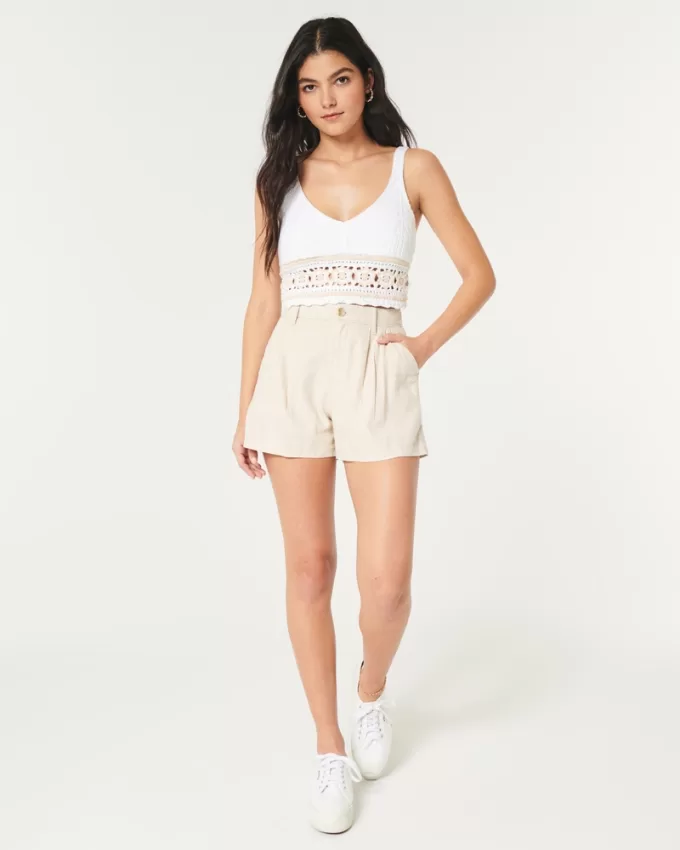 Hollister Livvy Ultra High-Rise Linen-Blend Shorts,Hollister Livvy Ultra High-Rise Linen-Blend Shorts