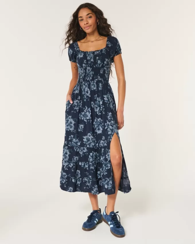 Hollister Saidie Short-Sleeve Tie-Back Midi Dress,Hollister Saidie Short-Sleeve Tie-Back Midi Dress