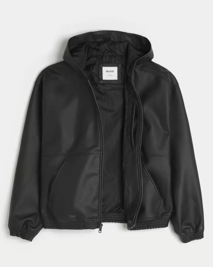 Hooded Vegan Leather Jacket,Hooded Vegan Leather Jacket