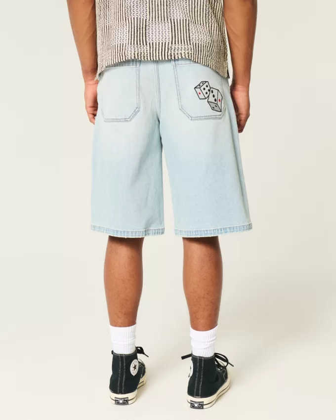 Light Wash Dice Graphic Super Baggy Denim Shorts,Light Wash Dice Graphic Super Baggy Denim Shorts Light Wash Dice Graphic Super Baggy Denim Shorts,Light Wash Dice Graphic Super Baggy Denim Shorts
