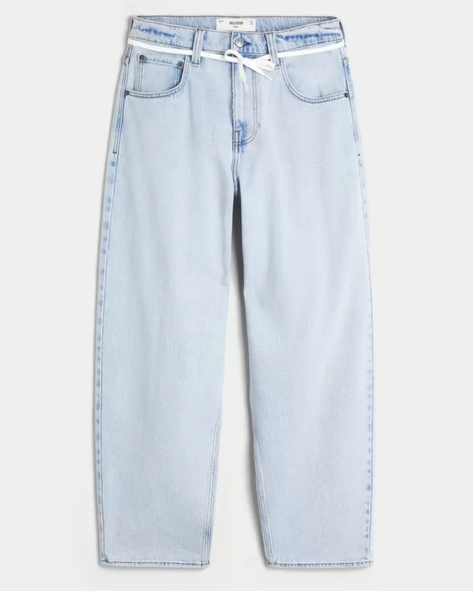 Light Wash Shoelace Baggy Skater Jeans,Light Wash Shoelace Baggy Skater Jeans
