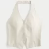 Linen-Blend Halter Vest,Linen-Blend Halter Vest
