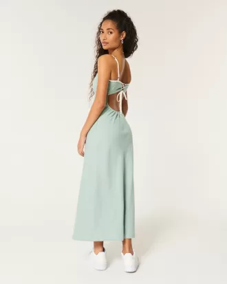 Linen-Blend Open Back Slip Midi Dress,Linen-Blend Open Back Slip Midi Dress