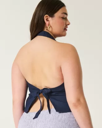 Linen-Blend Open-Back Vest,Linen-Blend Open-Back Vest