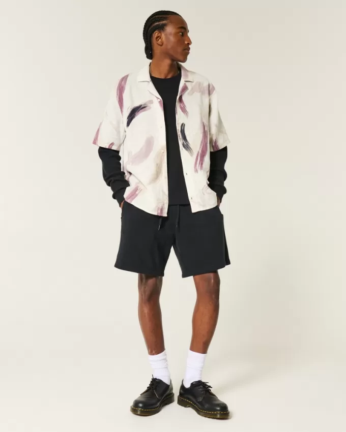 Linen-Blend Short-Sleeve Pattern Shirt,Linen-Blend Short-Sleeve Pattern Shirt Linen-Blend Short-Sleeve Pattern Shirt,Linen-Blend Short-Sleeve Pattern Shirt