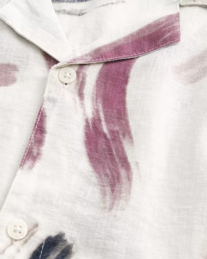 Linen-Blend Short-Sleeve Pattern Shirt,Linen-Blend Short-Sleeve Pattern Shirt Linen-Blend Short-Sleeve Pattern Shirt,Linen-Blend Short-Sleeve Pattern Shirt