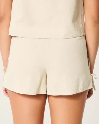 Linen-Blend Side Bow Soft Shorts,Linen-Blend Side Bow Soft Shorts Linen-Blend Side Bow Soft Shorts,Linen-Blend Side Bow Soft Shorts