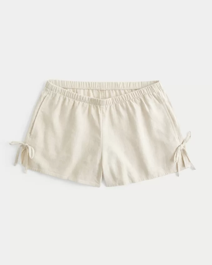Linen-Blend Side Bow Soft Shorts,Linen-Blend Side Bow Soft Shorts Linen-Blend Side Bow Soft Shorts,Linen-Blend Side Bow Soft Shorts