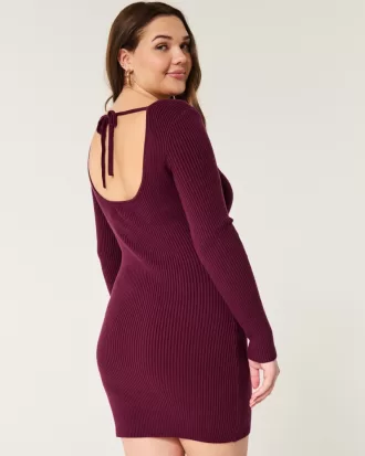 Long-Sleeve Cinch Bust Open-Back Sweater Dress,Long-Sleeve Cinch Bust Open-Back Sweater Dress Long-Sleeve Cinch Bust Open-Back Sweater Dress,Long-Sleeve Cinch Bust Open-Back Sweater Dress