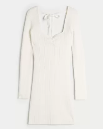 Long-Sleeve Cinch Bust Open-Back Sweater Dress,Long-Sleeve Cinch Bust Open-Back Sweater Dress Long-Sleeve Cinch Bust Open-Back Sweater Dress,Long-Sleeve Cinch Bust Open-Back Sweater Dress