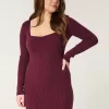 Long-Sleeve Cinch Bust Open-Back Sweater Dress,Long-Sleeve Cinch Bust Open-Back Sweater Dress