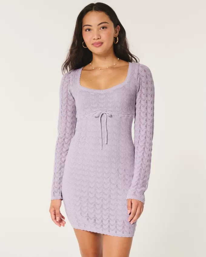 Long-Sleeve Crochet-Style Mini Dress,Long-Sleeve Crochet-Style Mini Dress Long-Sleeve Crochet-Style Mini Dress,Long-Sleeve Crochet-Style Mini Dress