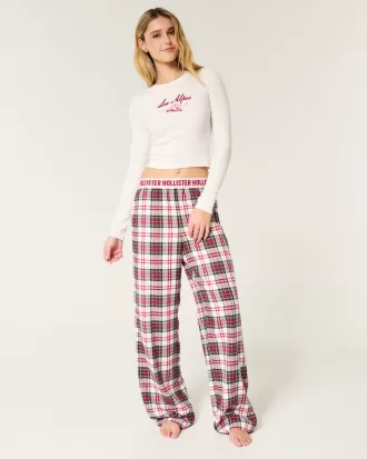 Long-Sleeve Graphic Tee & Flannel Pajama Pants Set,Long-Sleeve Graphic Tee & Flannel Pajama Pants Set
