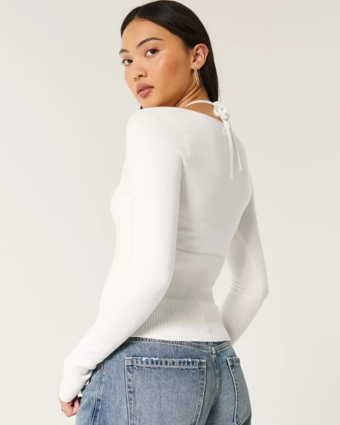 Long-Sleeve Halter Tie Sweater,Long-Sleeve Halter Tie Sweater