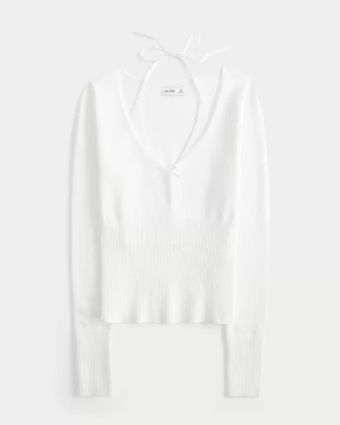 Long-Sleeve Halter Tie Sweater,Long-Sleeve Halter Tie Sweater