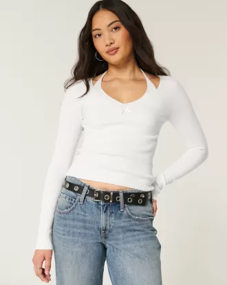 Long-Sleeve Halter Tie Sweater,Long-Sleeve Halter Tie Sweater