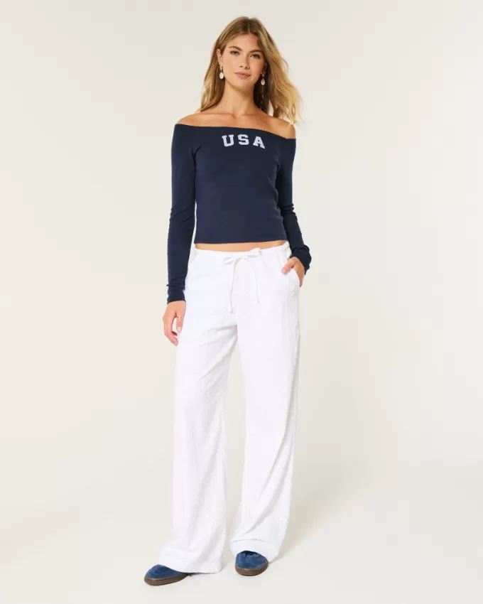 Long-Sleeve Off-the-Shoulder USA Graphic Baby Tee,Long-Sleeve Off-the-Shoulder USA Graphic Baby Tee Long-Sleeve Off-the-Shoulder USA Graphic Baby Tee,Long-Sleeve Off-the-Shoulder USA Graphic Baby Tee