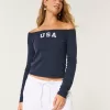 Long-Sleeve Off-the-Shoulder USA Graphic Baby Tee,Long-Sleeve Off-the-Shoulder USA Graphic Baby Tee Long-Sleeve Off-the-Shoulder USA Graphic Baby Tee,Long-Sleeve Off-the-Shoulder USA Graphic Baby Tee