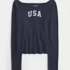 Long-Sleeve Off-the-Shoulder USA Graphic Baby Tee,Long-Sleeve Off-the-Shoulder USA Graphic Baby Tee Long-Sleeve Off-the-Shoulder USA Graphic Baby Tee,Long-Sleeve Off-the-Shoulder USA Graphic Baby Tee