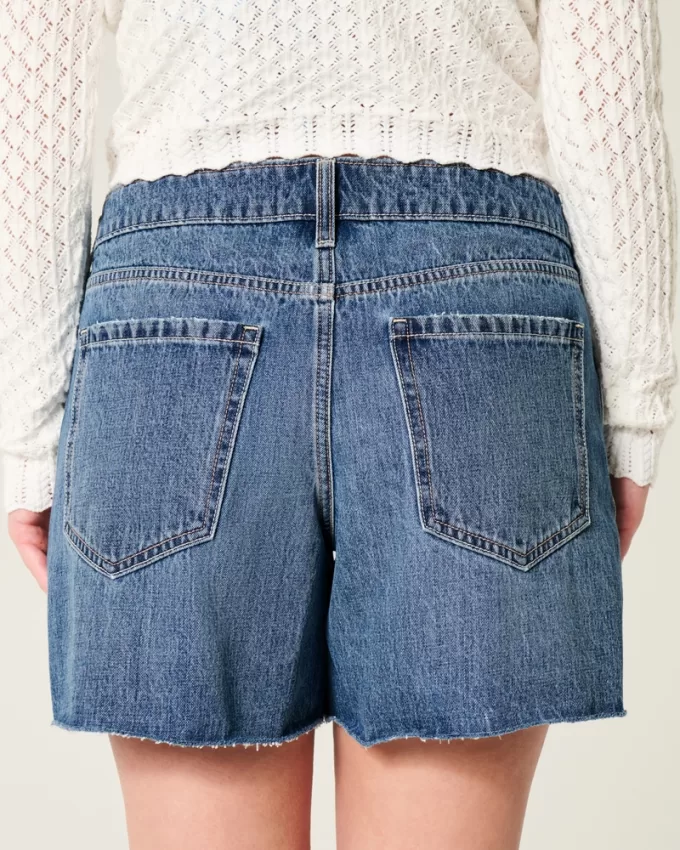 Low-Rise Dark Wash Baggy Denim Shorts 5″,Low-Rise Dark Wash Baggy Denim Shorts 5″