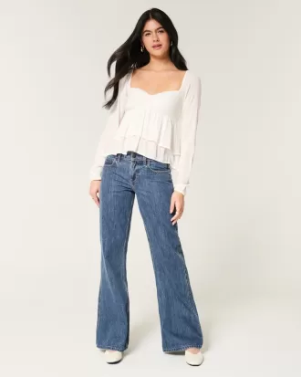 Low-Rise Dark Wash Baggy Flare Jean,Low-Rise Dark Wash Baggy Flare Jean