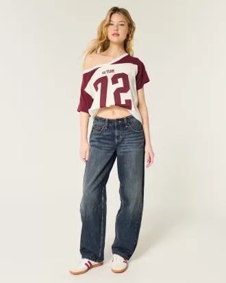 Low Rise Dark Wash Barrel Jeans,Low Rise Dark Wash Barrel Jeans