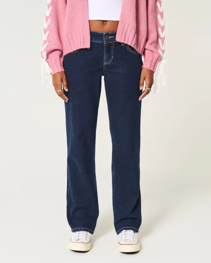 Low-Rise Dark Wash Straight Jeans,Low-Rise Dark Wash Straight Jeans