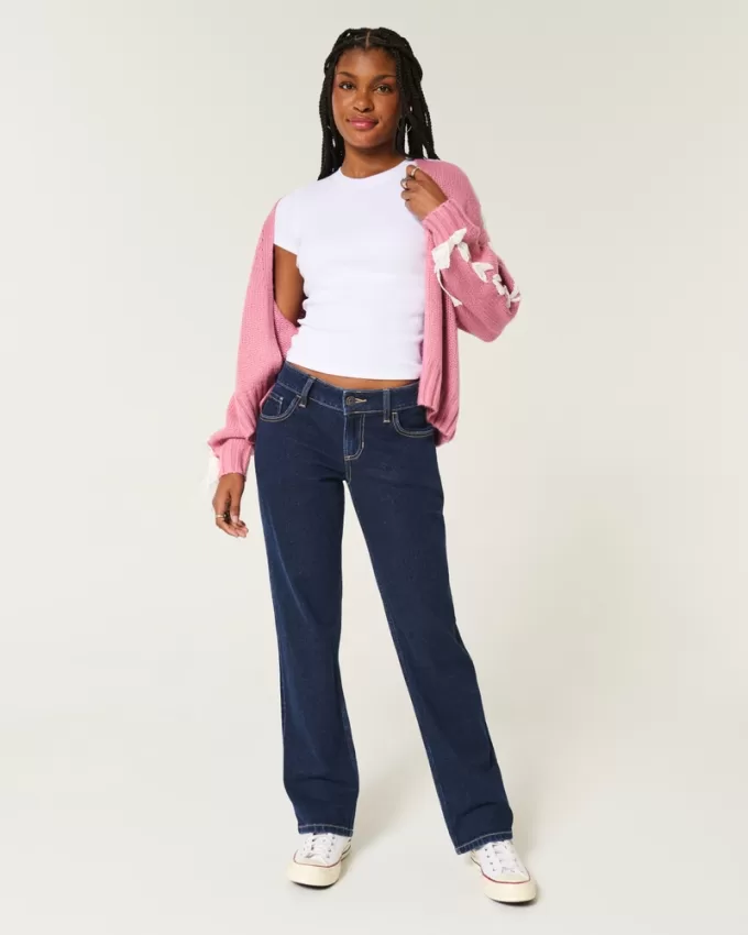 Low-Rise Dark Wash Straight Jeans,Low-Rise Dark Wash Straight Jeans