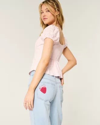 Low-Rise Light Wash Strawberry Graphic Relaxed Straight Jeans,Low-Rise Light Wash Strawberry Graphic Relaxed Straight Jeans Low-Rise Light Wash Strawberry Graphic Relaxed Straight Jeans,Low-Rise Light Wash Strawberry Graphic Relaxed Straight Jeans