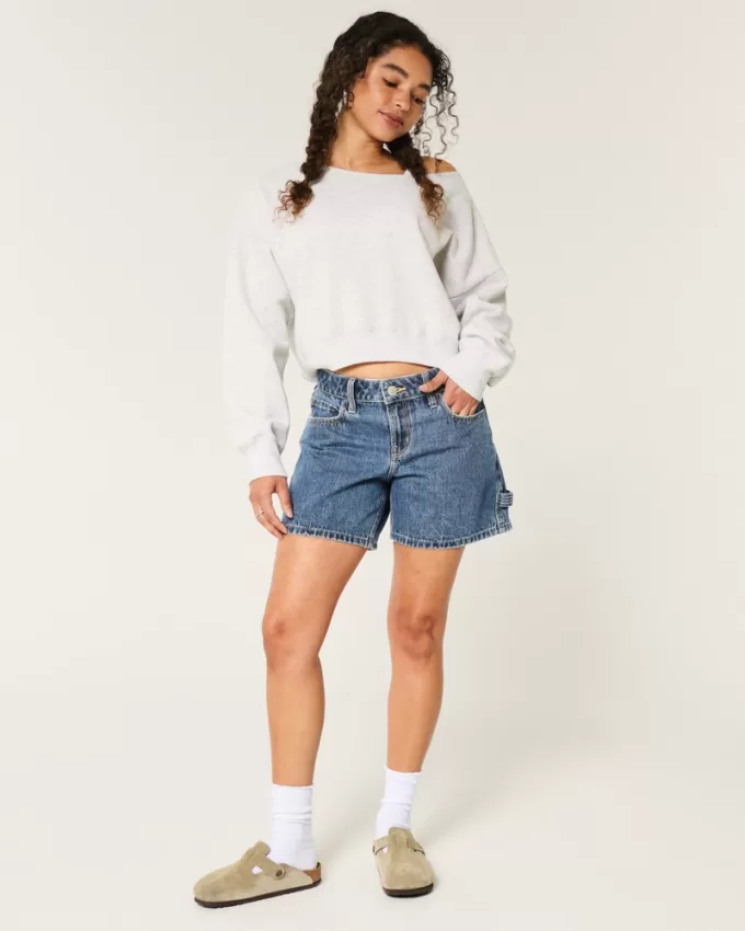 Low-Rise Medium Dark Wash Baggy Denim Carpenter Shorts 5″,Low-Rise Medium Dark Wash Baggy Denim Carpenter Shorts 5″