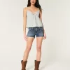 Low-Rise Medium Wash Denim Shortie Shorts,Low-Rise Medium Wash Denim Shortie Shorts
