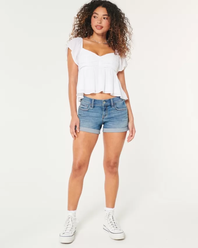 Low-Rise Medium Wash Denim Shorts,Low-Rise Medium Wash Denim Shorts Low-Rise Medium Wash Denim Shorts,Low-Rise Medium Wash Denim Shorts