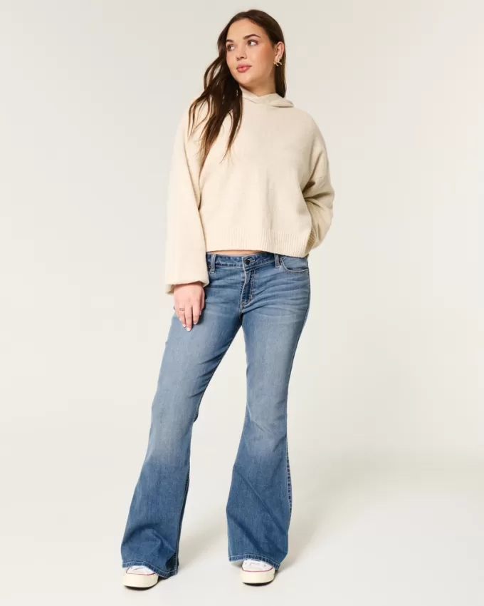 Low-Rise Medium Wash Flare Jeans,Low-Rise Medium Wash Flare Jeans