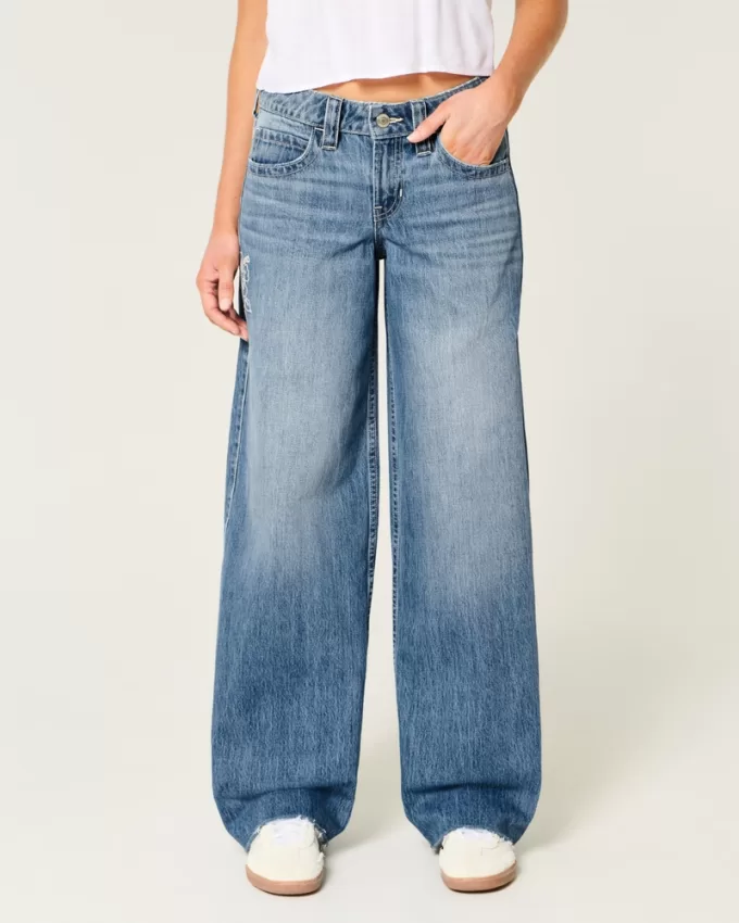 Low-Rise Medium Wash Floral Embroidery Super Baggy Jeans,Low-Rise Medium Wash Floral Embroidery Super Baggy Jeans Low-Rise Medium Wash Floral Embroidery Super Baggy Jeans,Low-Rise Medium Wash Floral Embroidery Super Baggy Jeans