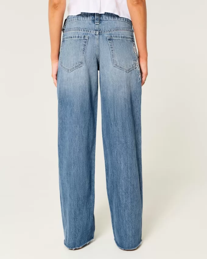 Low-Rise Medium Wash Floral Embroidery Super Baggy Jeans,Low-Rise Medium Wash Floral Embroidery Super Baggy Jeans Low-Rise Medium Wash Floral Embroidery Super Baggy Jeans,Low-Rise Medium Wash Floral Embroidery Super Baggy Jeans