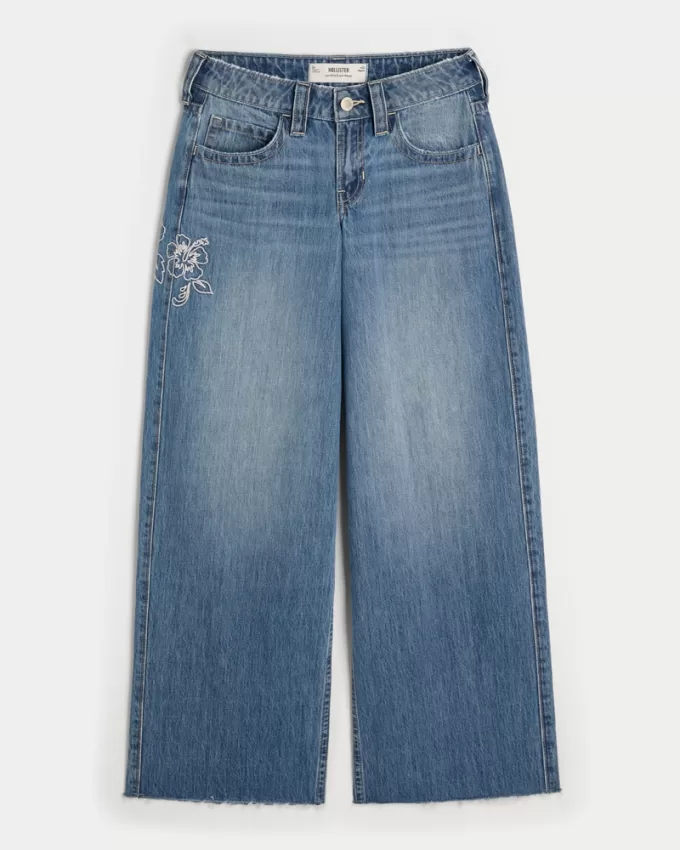 Low-Rise Medium Wash Floral Embroidery Super Baggy Jeans,Low-Rise Medium Wash Floral Embroidery Super Baggy Jeans Low-Rise Medium Wash Floral Embroidery Super Baggy Jeans,Low-Rise Medium Wash Floral Embroidery Super Baggy Jeans