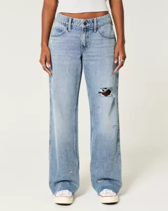 Low-Rise Medium Wash Floral Ripped Baggy Jeans,Low-Rise Medium Wash Floral Ripped Baggy Jeans Low-Rise Medium Wash Floral Ripped Baggy Jeans,Low-Rise Medium Wash Floral Ripped Baggy Jeans