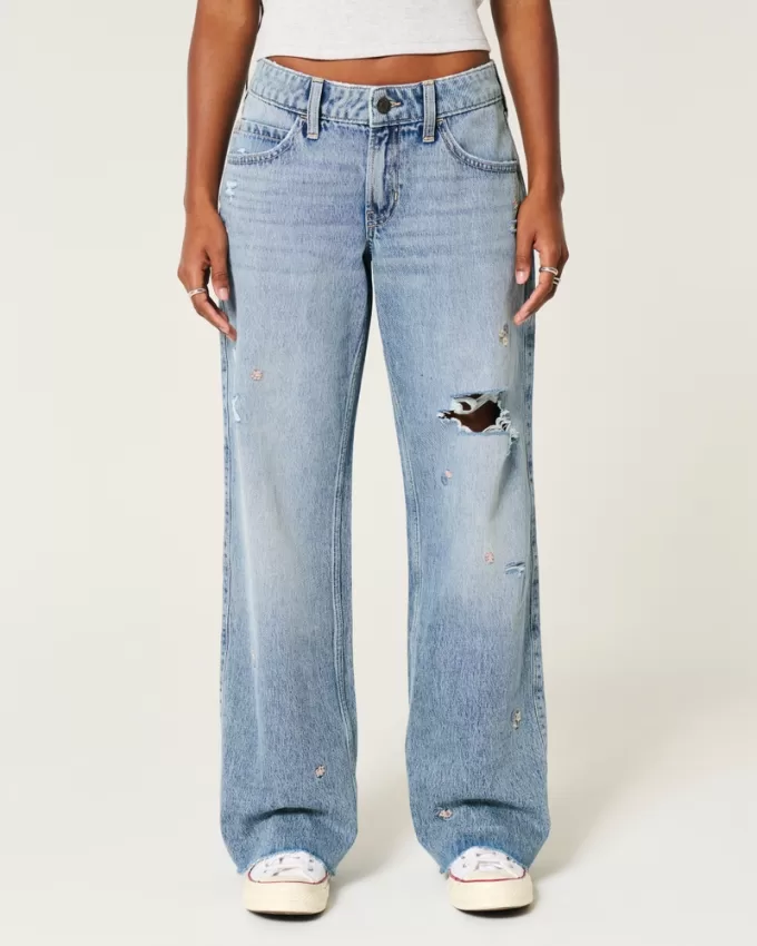 Low-Rise Medium Wash Floral Ripped Baggy Jeans,Low-Rise Medium Wash Floral Ripped Baggy Jeans Low-Rise Medium Wash Floral Ripped Baggy Jeans,Low-Rise Medium Wash Floral Ripped Baggy Jeans