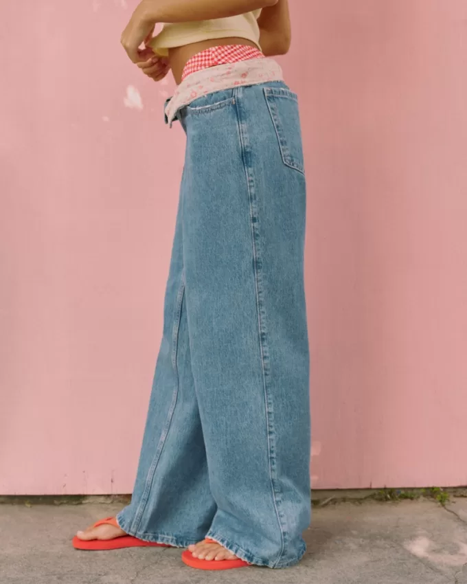 Low-Rise Medium Wash Foldover Waist Baggy Jean,Low-Rise Medium Wash Foldover Waist Baggy Jean Low-Rise Medium Wash Foldover Waist Baggy Jean,Low-Rise Medium Wash Foldover Waist Baggy Jean