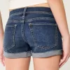 Low-Rise Ripped Dark Wash Denim Shortie Shorts,Low-Rise Ripped Dark Wash Denim Shortie Shorts
