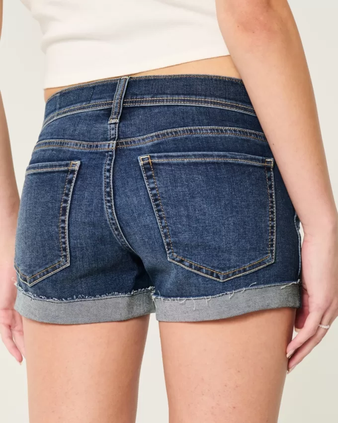 Low-Rise Ripped Dark Wash Denim Shortie Shorts,Low-Rise Ripped Dark Wash Denim Shortie Shorts