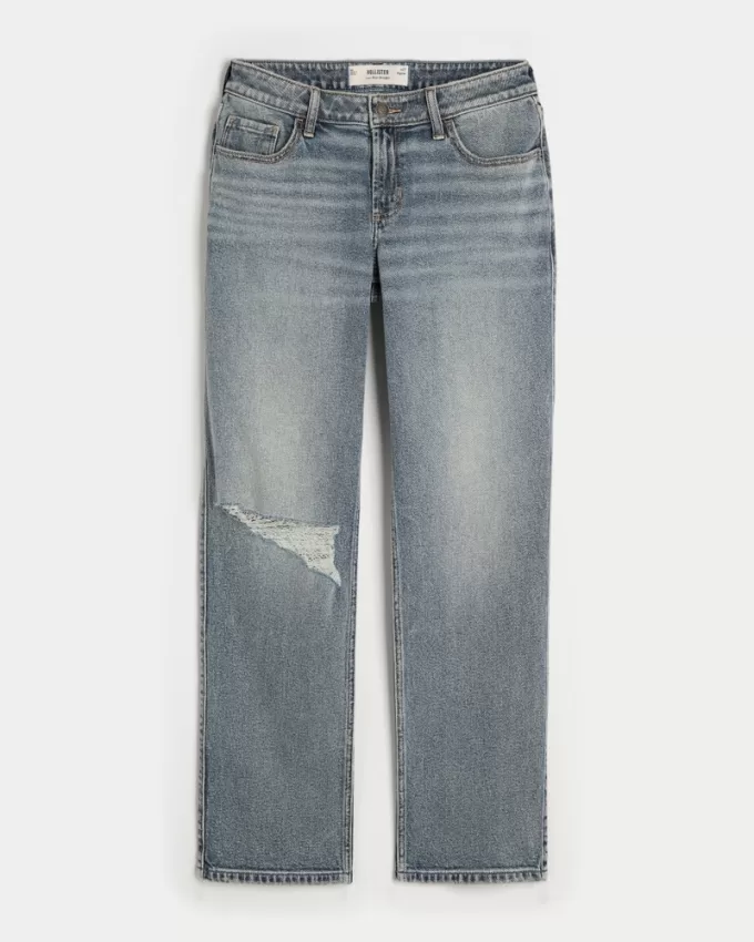 Low-Rise Ripped Medium Wash Straight Jeans,Low-Rise Ripped Medium Wash Straight Jeans Low-Rise Ripped Medium Wash Straight Jeans,Low-Rise Ripped Medium Wash Straight Jeans