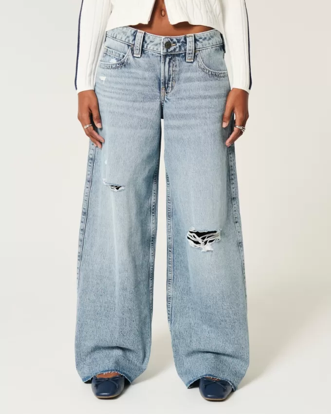 Low-Rise Ripped Medium Wash Super Baggy Jeans,Low-Rise Ripped Medium Wash Super Baggy Jeans