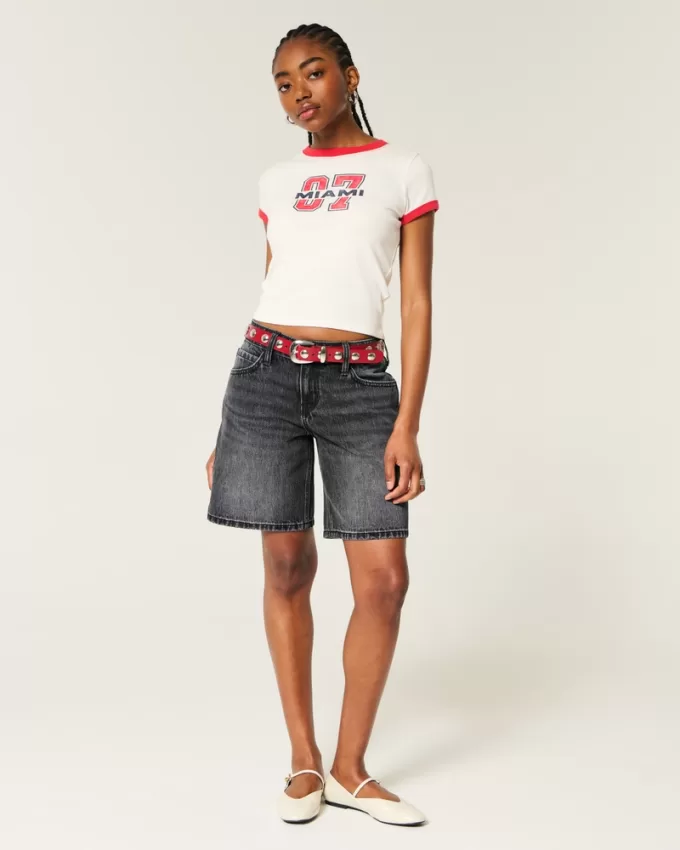 Low-Rise Washed Black Baggy Jort,Low-Rise Washed Black Baggy Jort