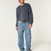Medium Wash Baggy Cargo Jeans,Medium Wash Baggy Cargo Jeans