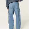 Medium Wash Baggy Cargo Jeans,Medium Wash Baggy Cargo Jeans