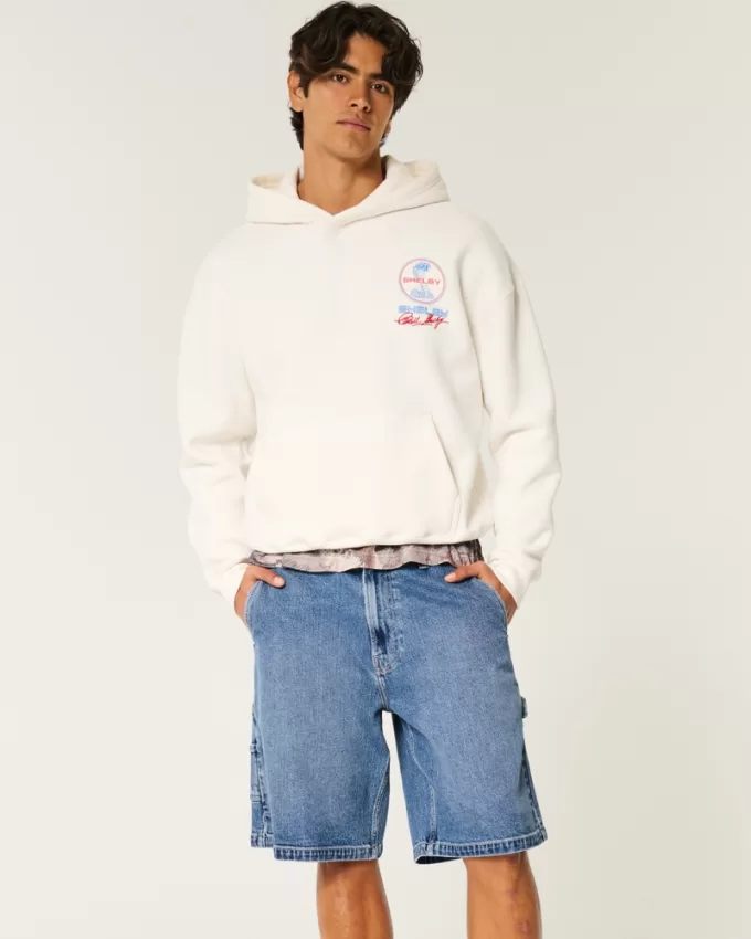 Medium Wash Baggy Painter Jean Shorts,Medium Wash Baggy Painter Jean Shorts