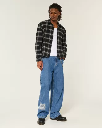 Medium Wash NYC Graphic Super Baggy Jeans,Medium Wash NYC Graphic Super Baggy Jeans